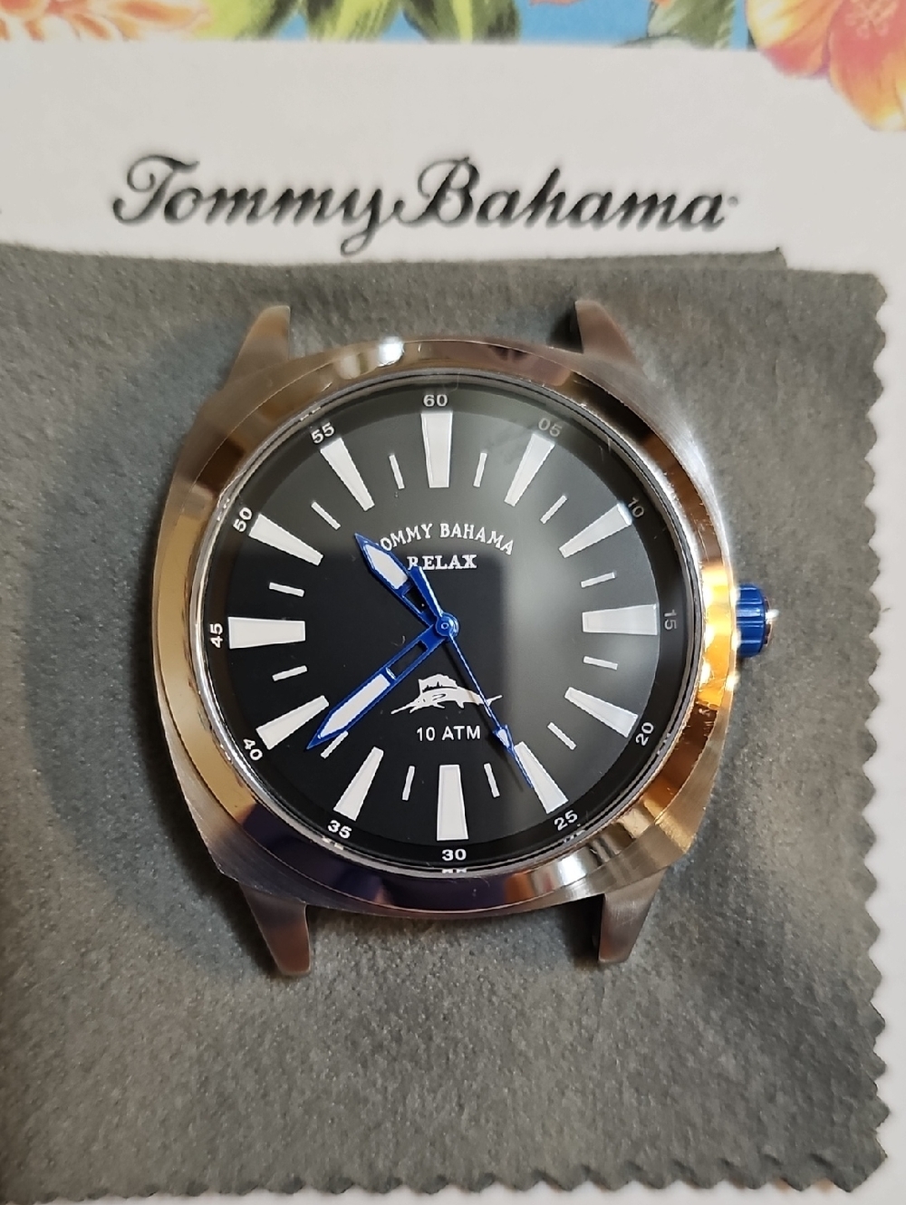 Tommy Bahama Men's Black Dial Watch with Blue Hands
